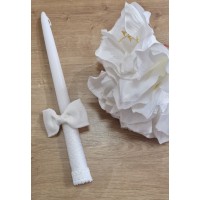 Krikšto balta žvakė su lininiu kaspinėliu 30 cm. Spalva balta / balta (2)